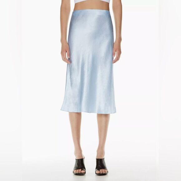 Babaton for Aritzia Women’s Size 16 Light Blue Japanese Satin Slip Midi Skirt - Picture 4 of 16